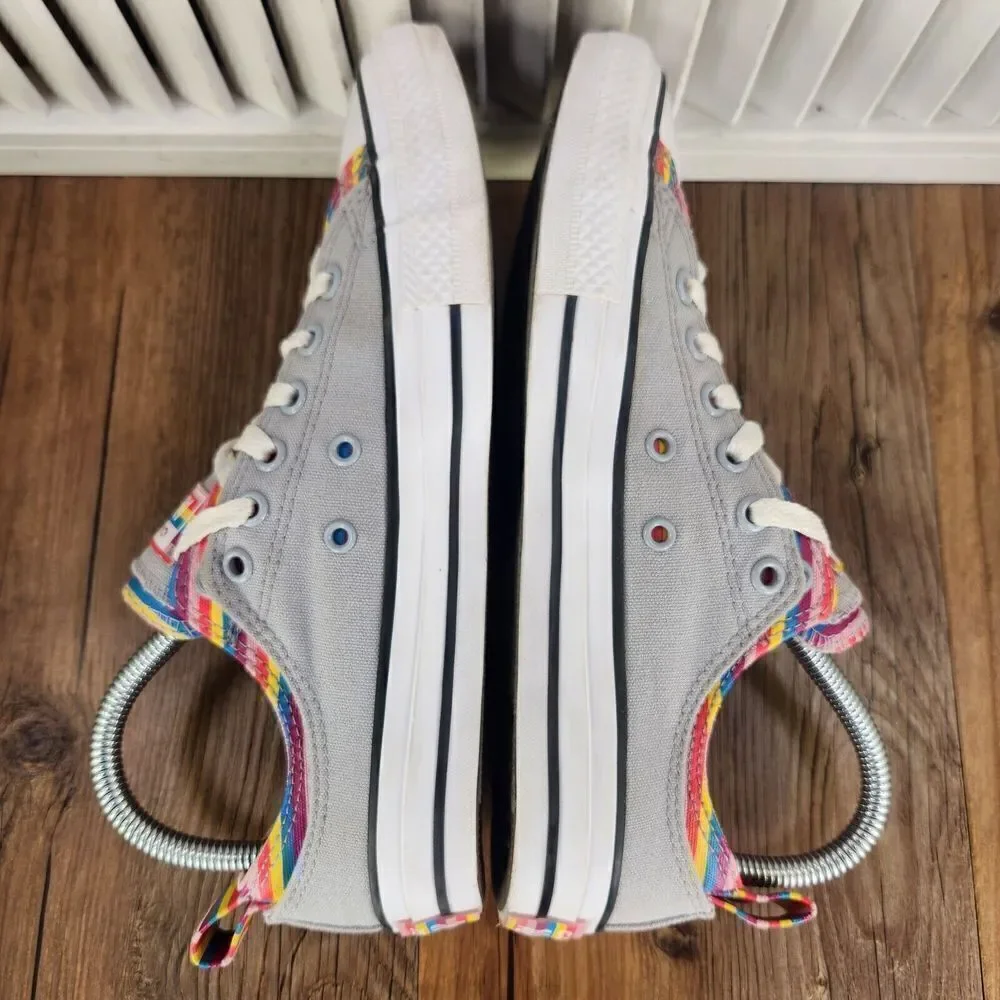 Converse CTAS Junior Sz 5 Gray Rainbow Layered Double Tongue Canvas Skate Shoes